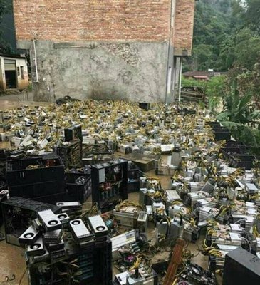 A large mining farm with numerous mining rigs